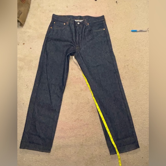 Levis 501 Original Shrink-to-Fit Jeans Mens 36x32 Dark Blue Button Fly Rigid 96” - Picture 5 of 13
